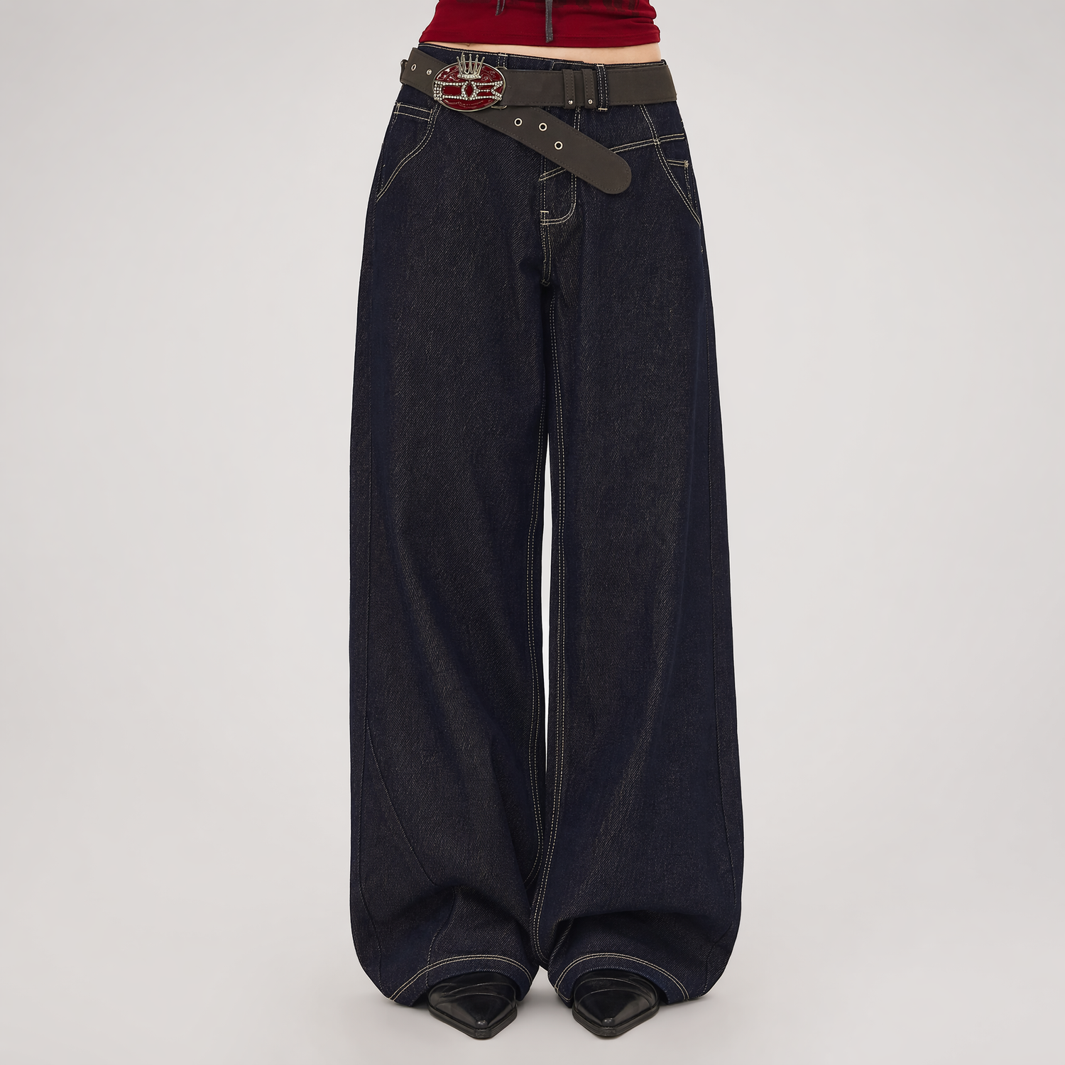 Wide-Leg Raw Denim Pants