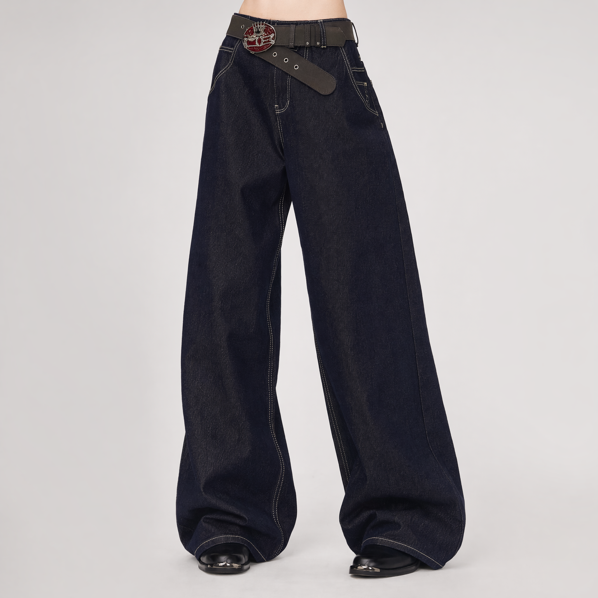 Wide-Leg Raw Denim Pants