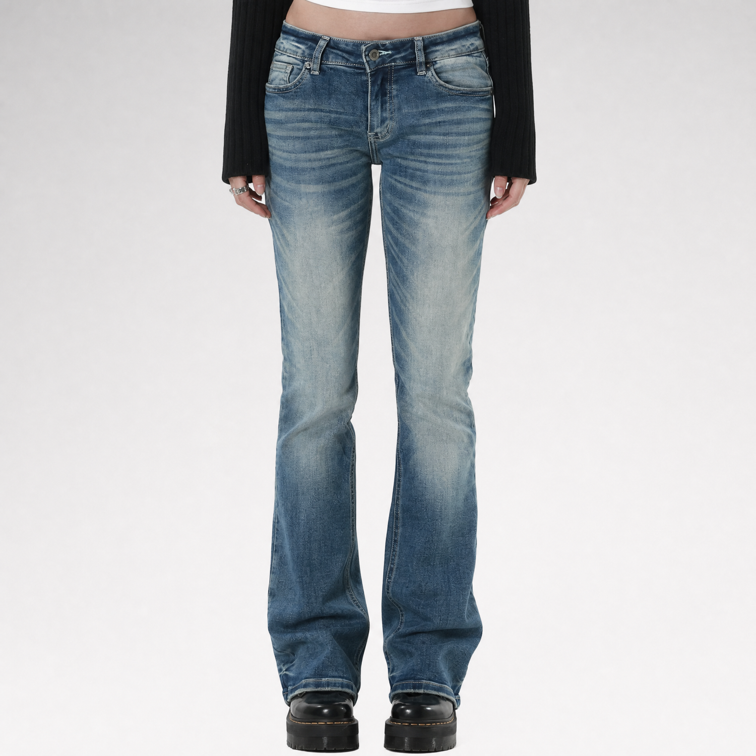 Distressed Low-Rise Slight-Flare Jeans