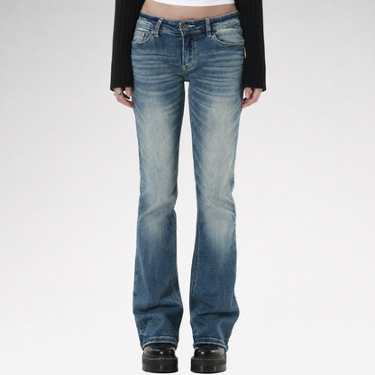 Distressed Low-Rise Slight-Flare Jeans