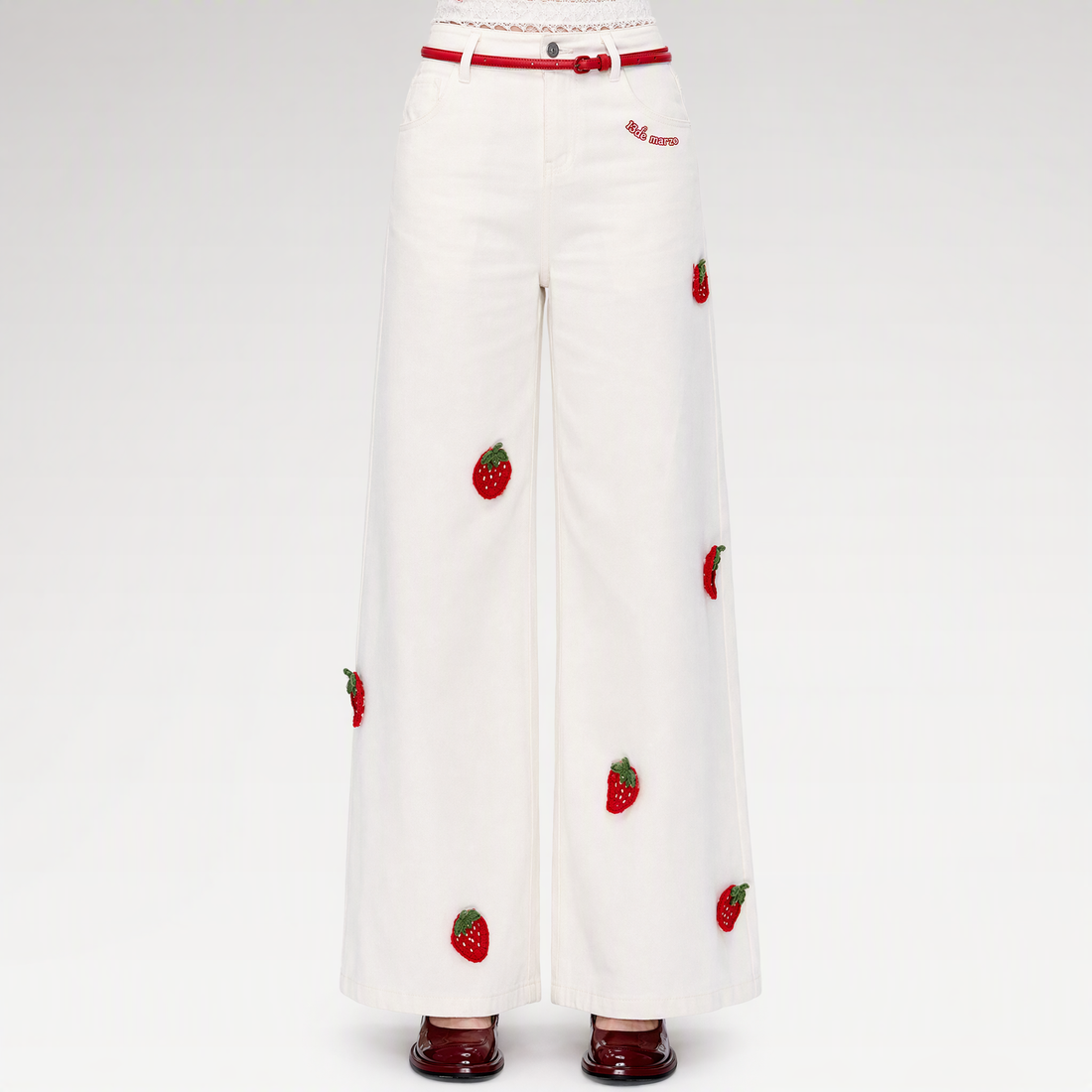 Fruit Embroidered Wide-Leg Pants