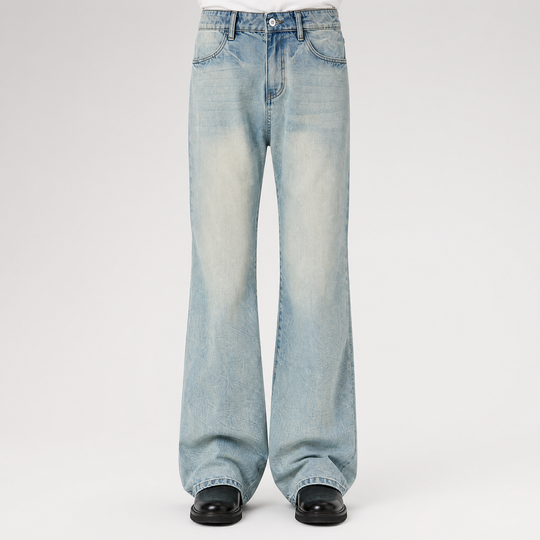 Washed Bootcut Raw-Denim Jeans
