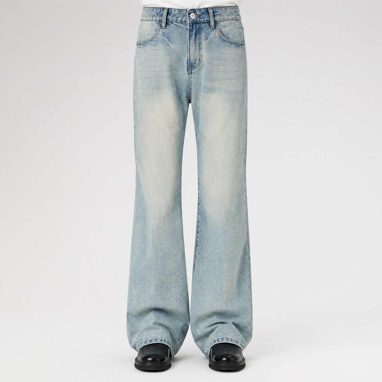Washed Bootcut Raw-Denim Jeans