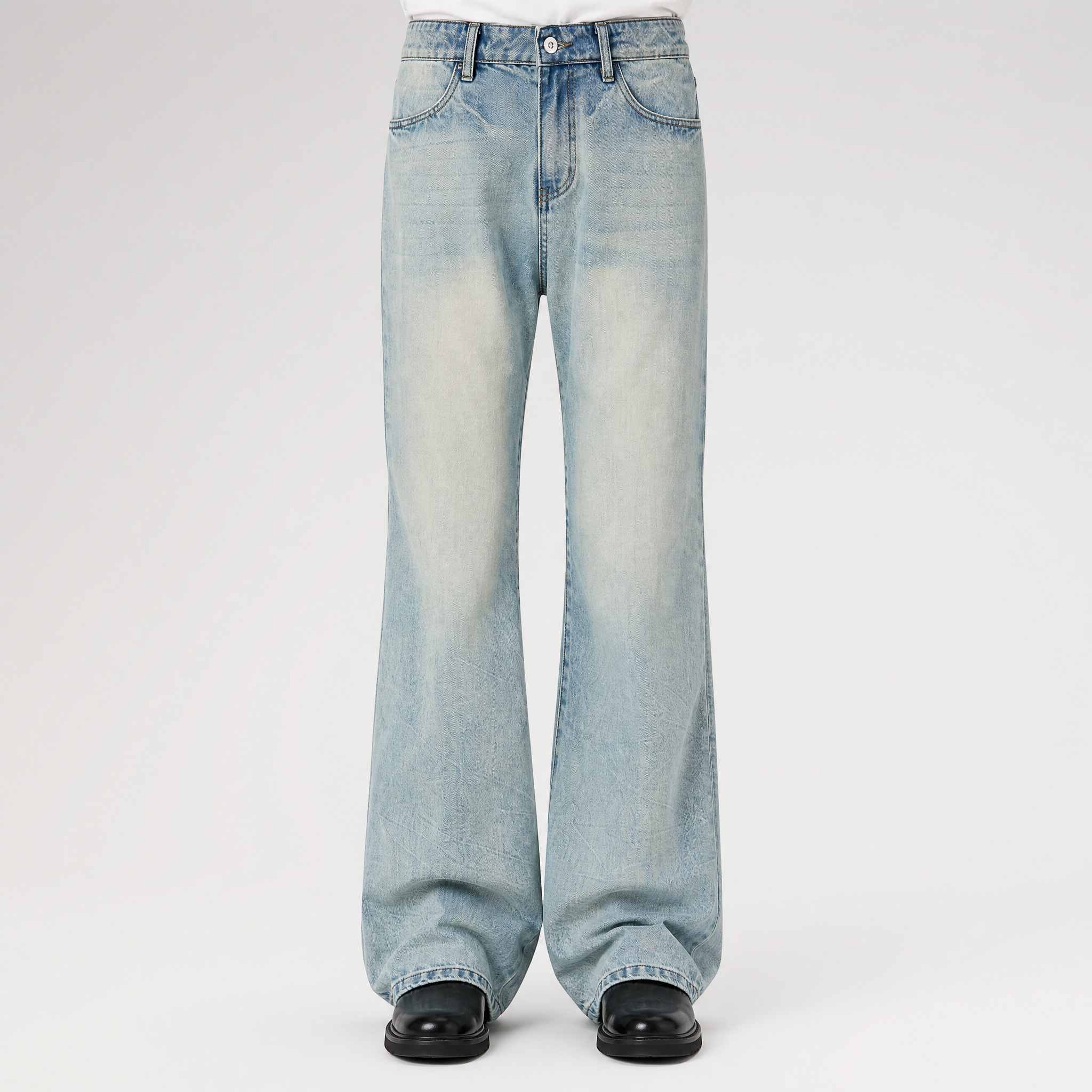 Washed Bootcut Raw-Denim Jeans