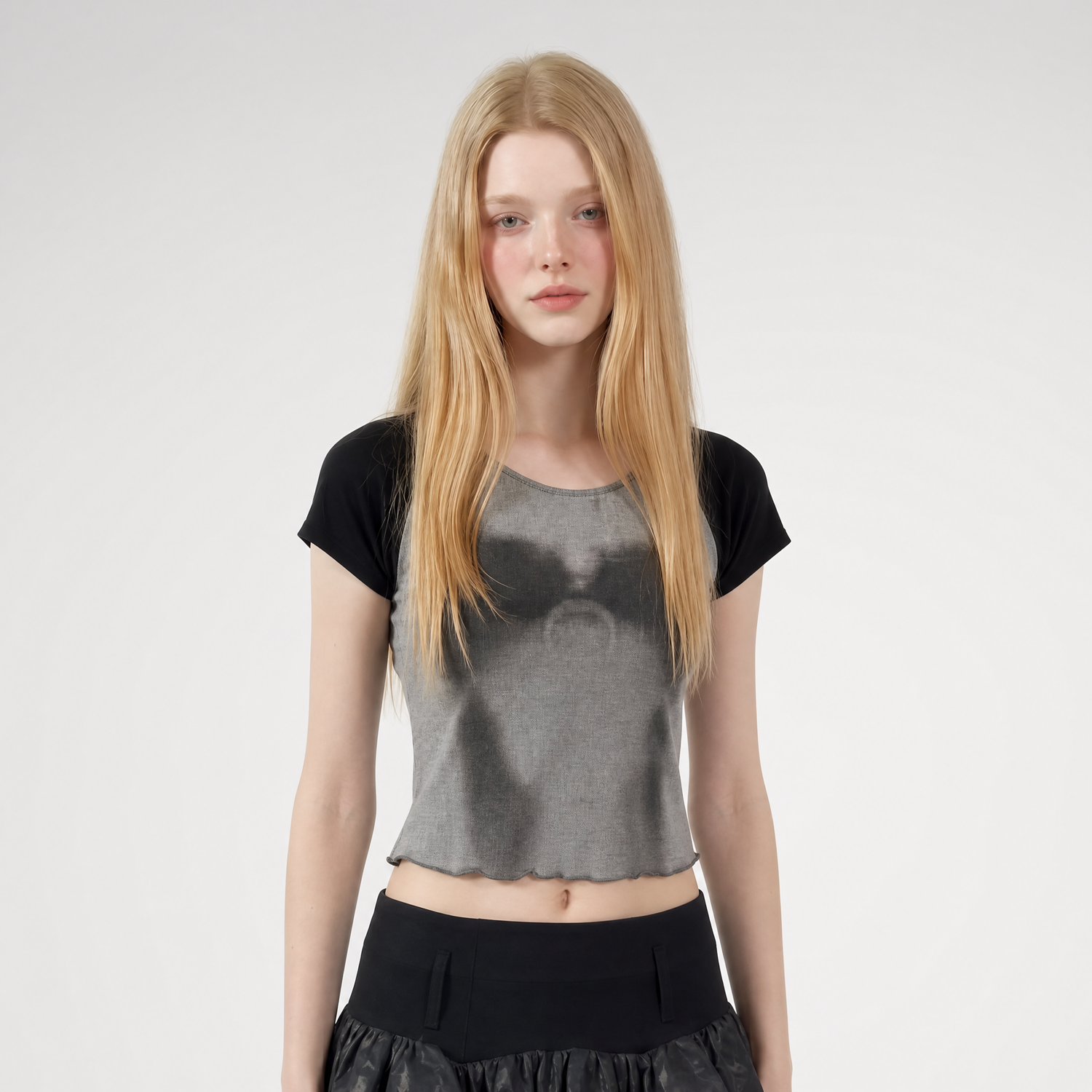 Printed Ruffle Cropped T-Shirt