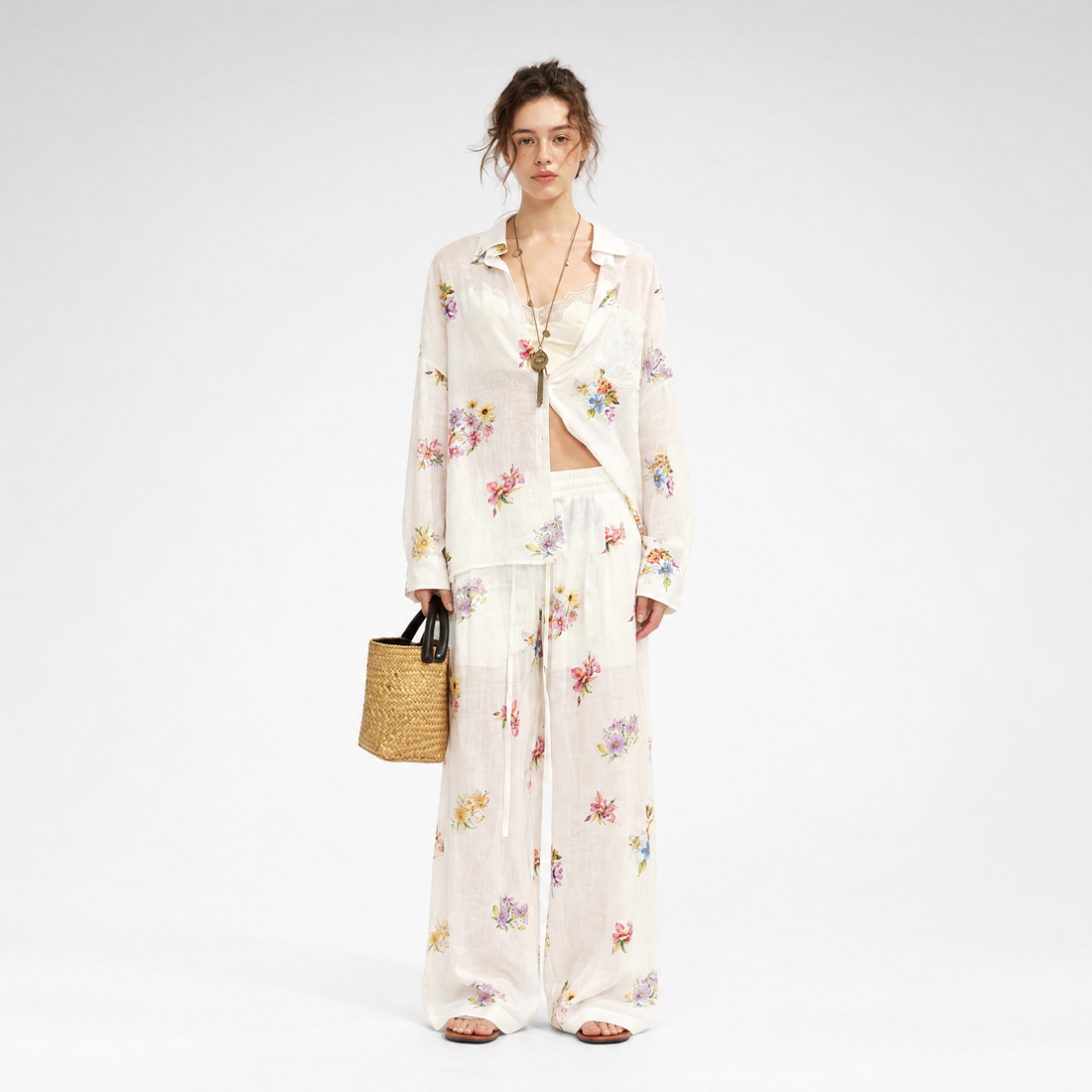 Lyocell Floral Wide-Leg Set