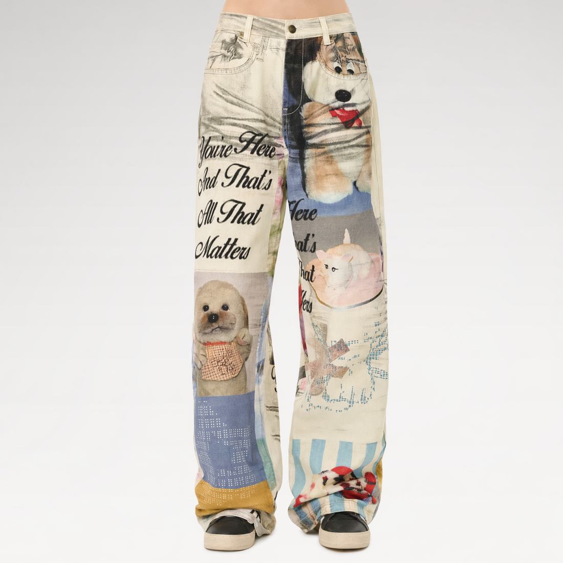 Washed Print Wide-Leg Jeans