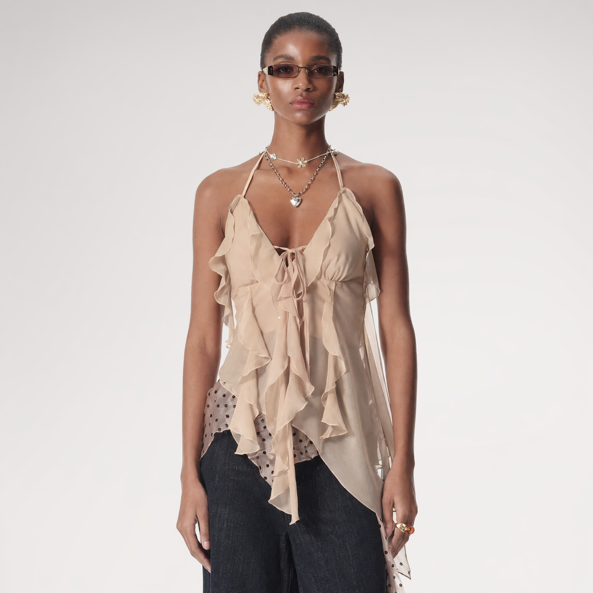 Silver-Stamp Backless Cami Top