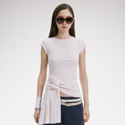 Asymmetric Flower Short Sleeve Top