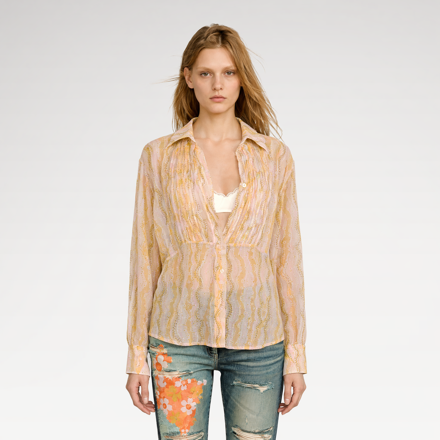 Sheer Print Shirt Jacket