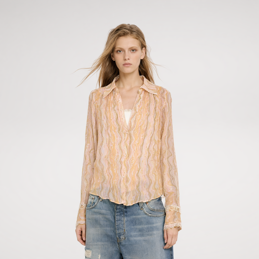 Sheer Print Shirt Jacket
