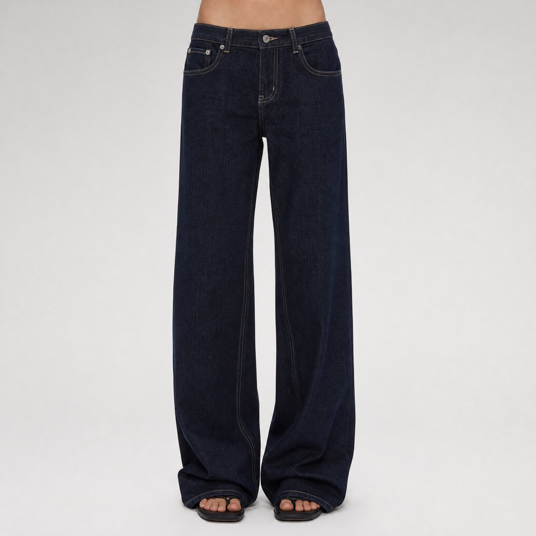 Raw Denim Low-Rise Wide-Leg Jeans