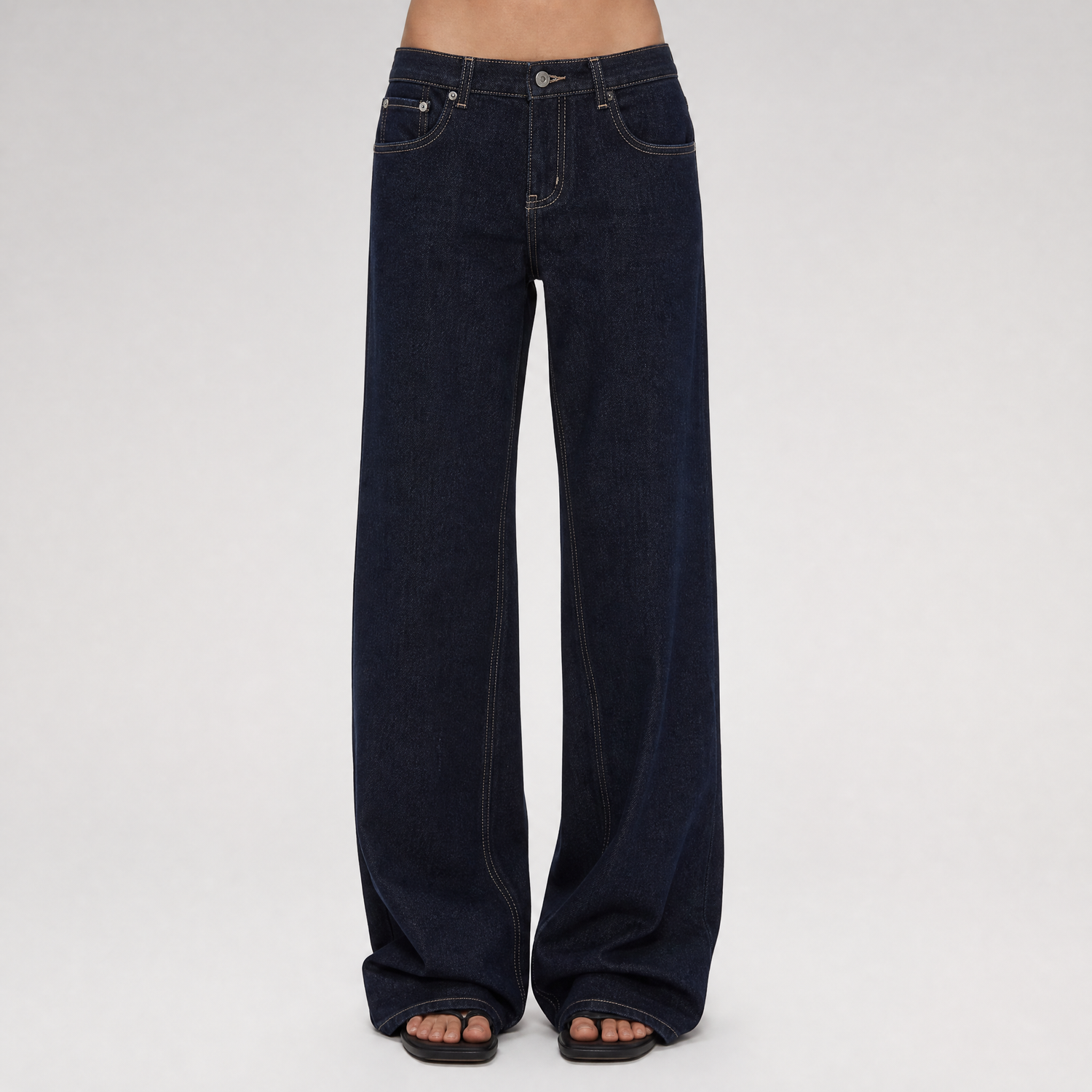 Raw Denim Low-Rise Wide-Leg Jeans