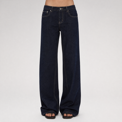 Raw Denim Low-Rise Wide-Leg Jeans