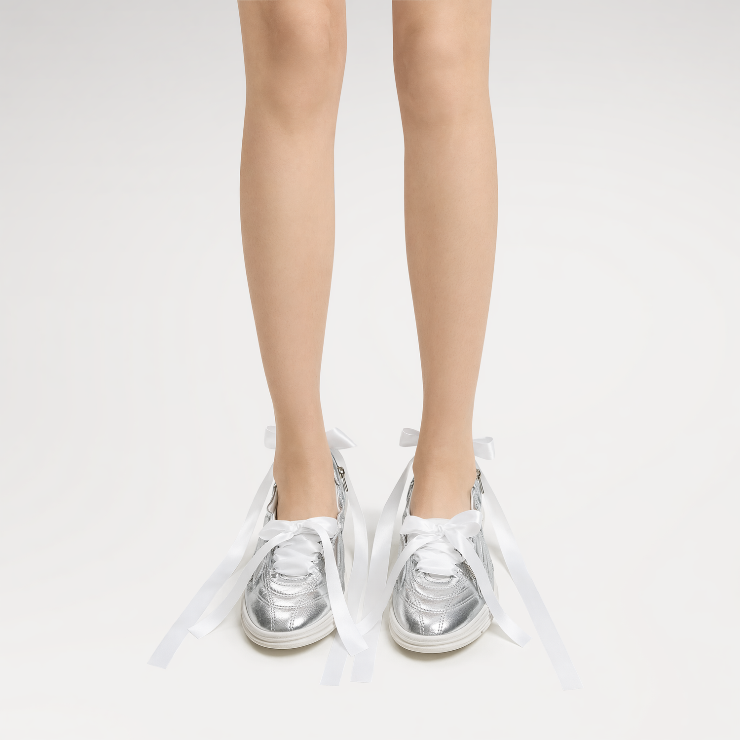 Silver Ribbon Ballet Flats