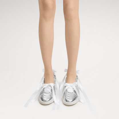 Silver Ribbon Ballet Flats