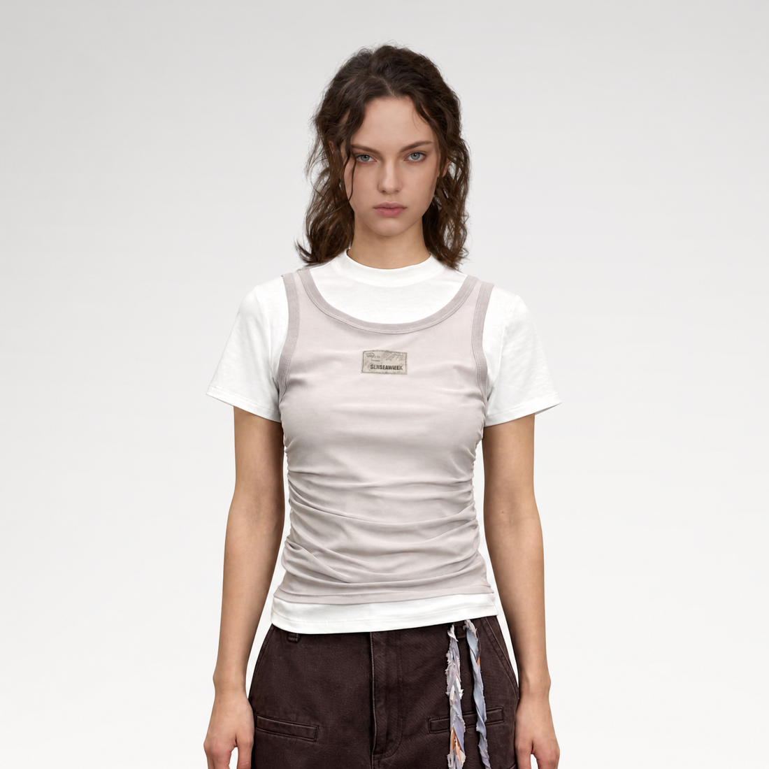 Layered Ruched Cropped T-Shirt