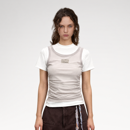 Layered Ruched Cropped T-Shirt