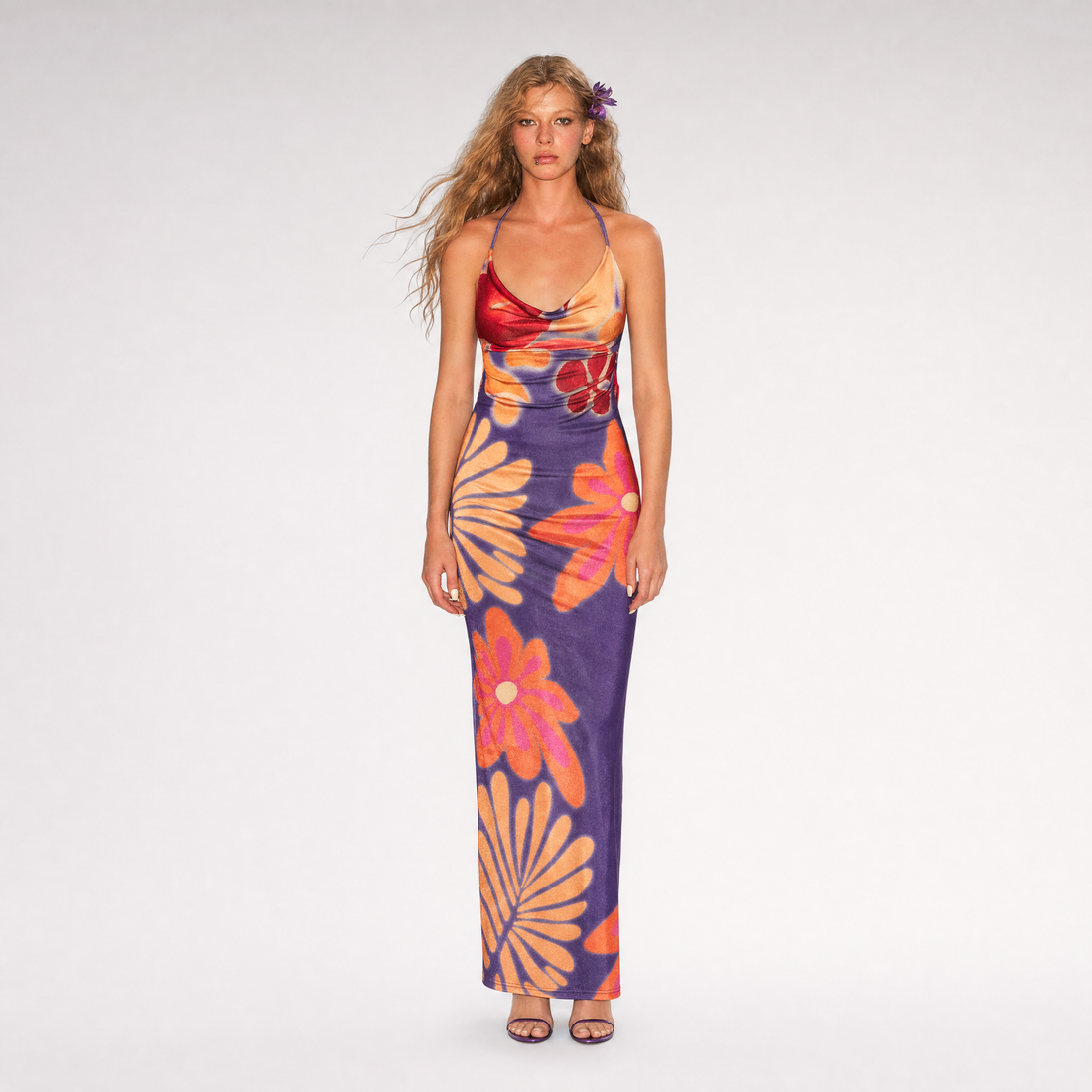 Floral Cowl Backless Dress