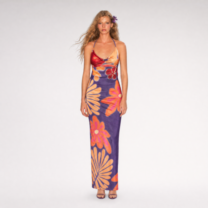 Floral Cowl Backless Dress