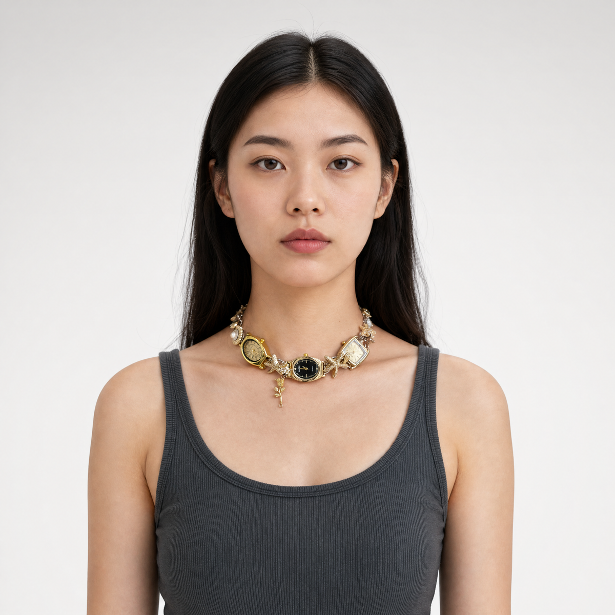 Vintage Watchface Starfish Choker Necklace