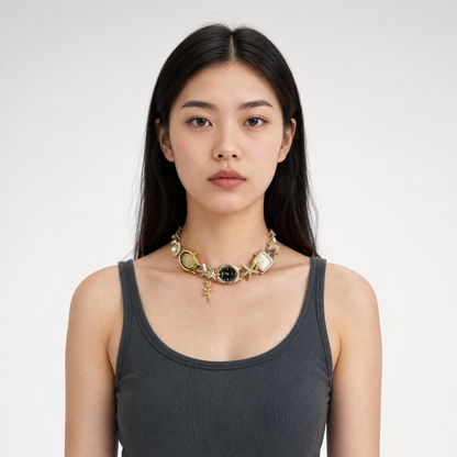Vintage Watchface Starfish Choker Necklace