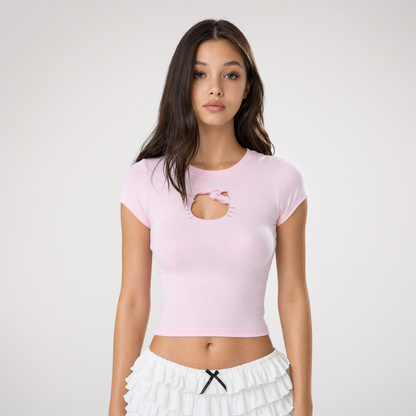 Kitty Keyhole Cropped Tee