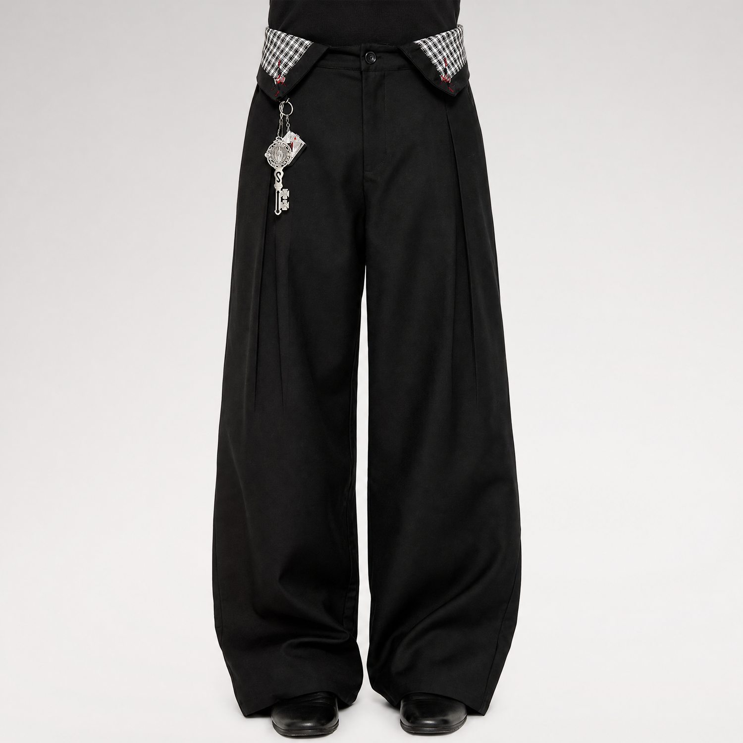 Pleated Houndstooth Wide-Leg Trousers