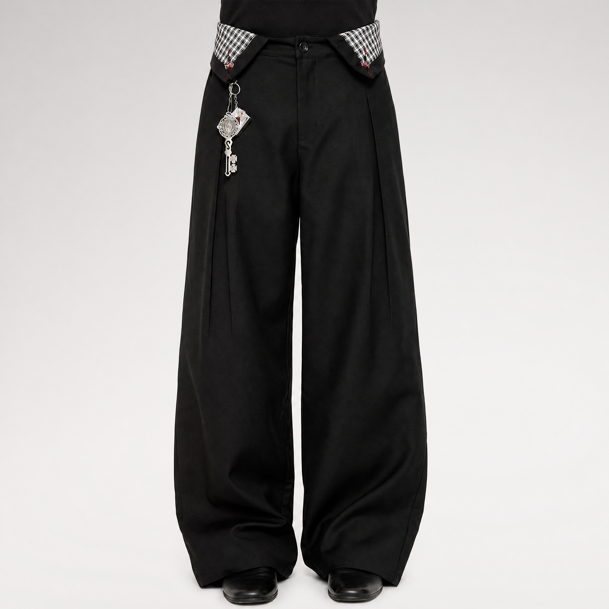 Pleated Houndstooth Wide-Leg Trousers