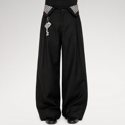 Pleated Houndstooth Wide-Leg Trousers