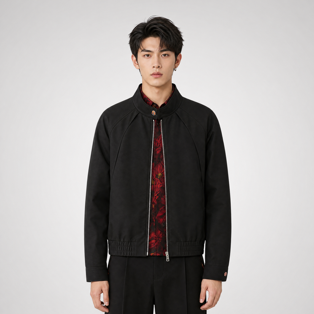 Textured Contrast Harrington Jacket