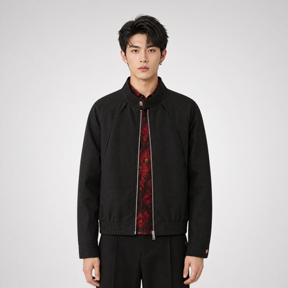Textured Contrast Harrington Jacket