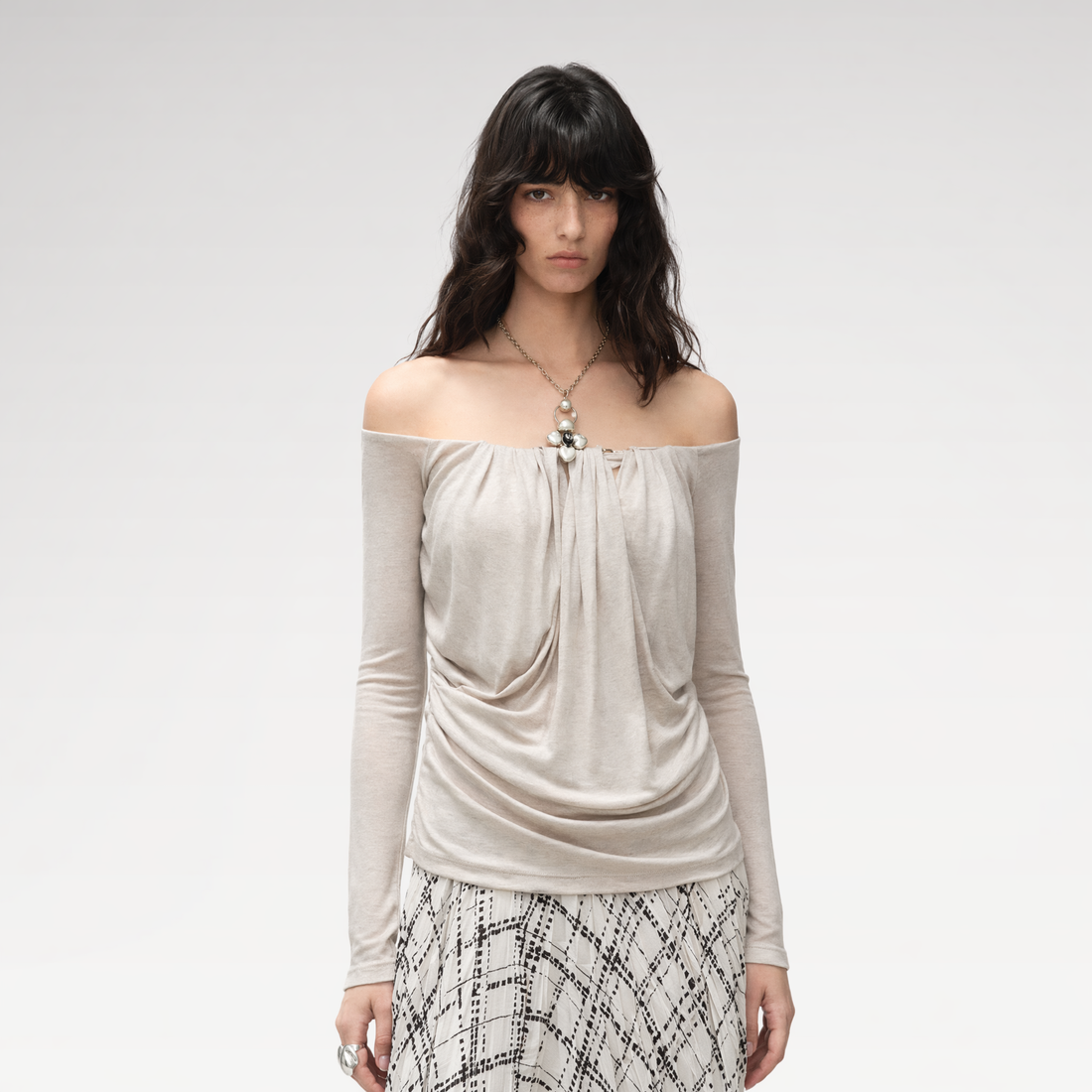 Tencel Wool Off-Shoulder Top