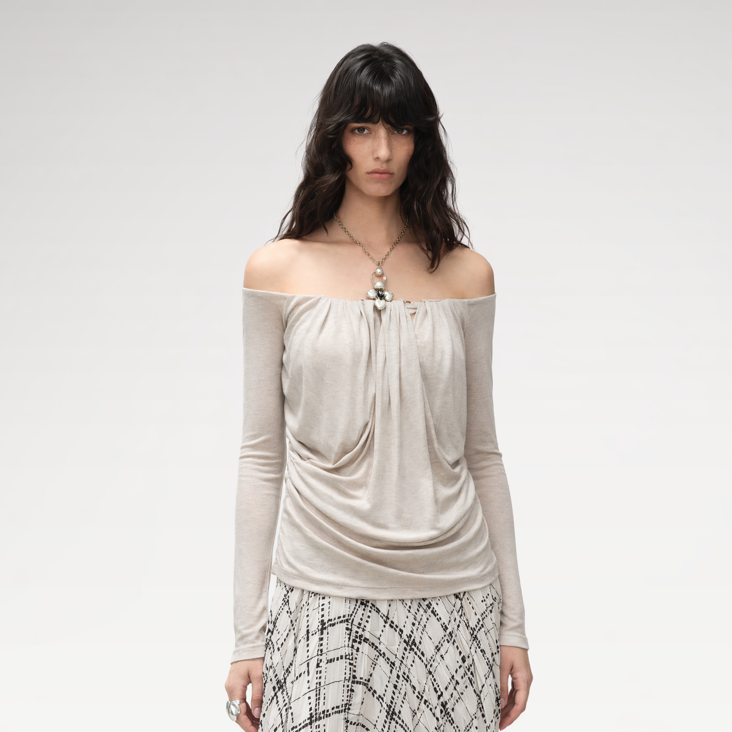 Tencel Wool Off-Shoulder Top