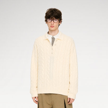 Chunky Cable Knit Polo Sweater