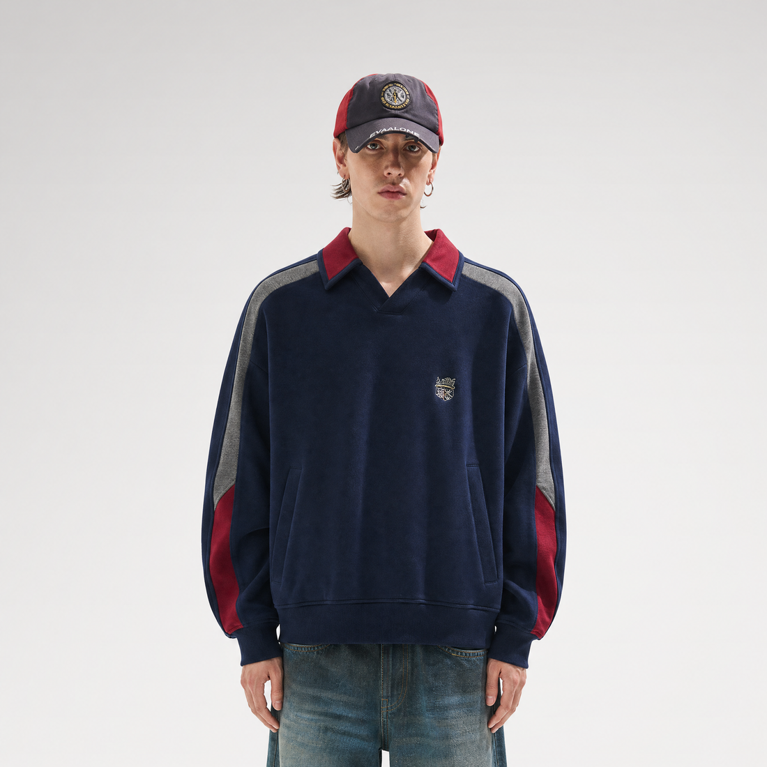 Contrast Polo Panel Sweatshirt