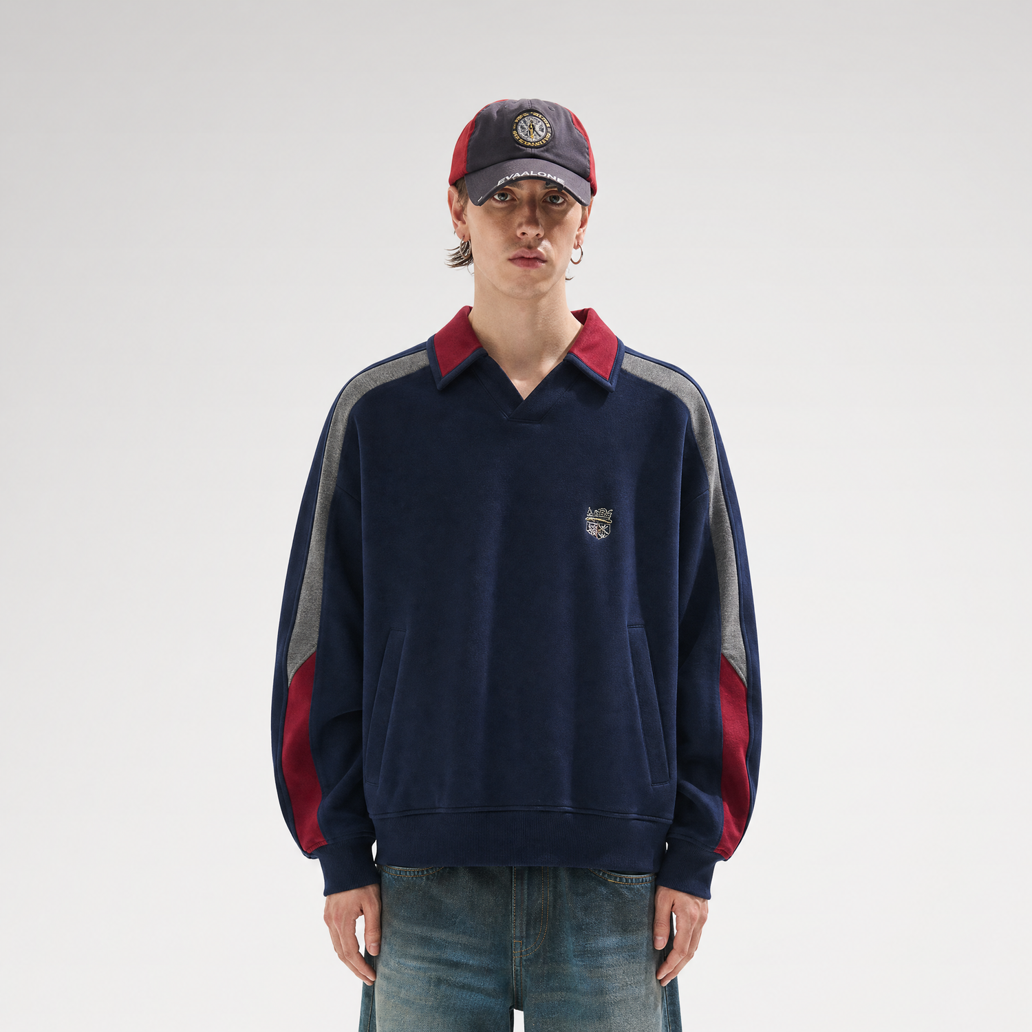 Contrast Polo Panel Sweatshirt