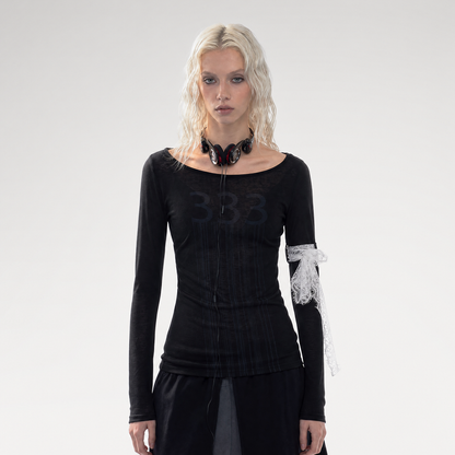 Printed Semi-Sheer Fitted Top