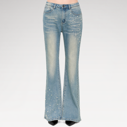 Pearl Embellished Straight Jeans
