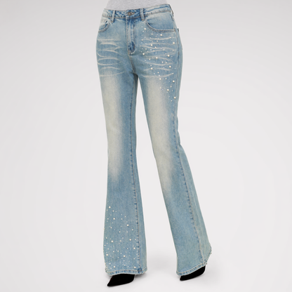 Pearl Embellished Straight Jeans