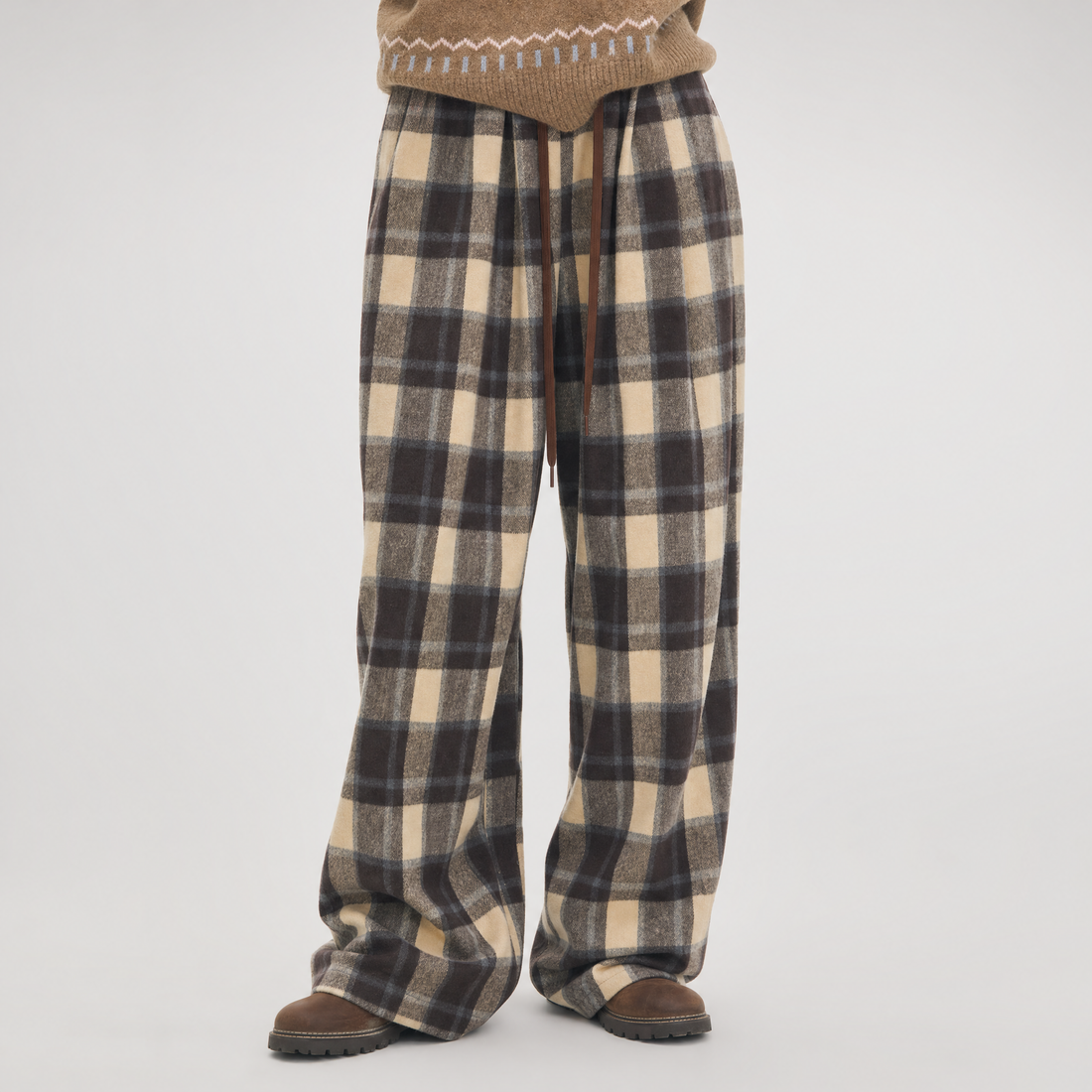 Plaid Wide-Leg Pants