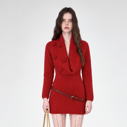 Chunky Knit Cowl Neck Dress
