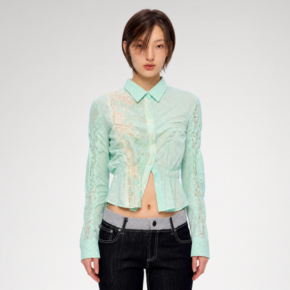 Lace Shirred Peplum Blouse