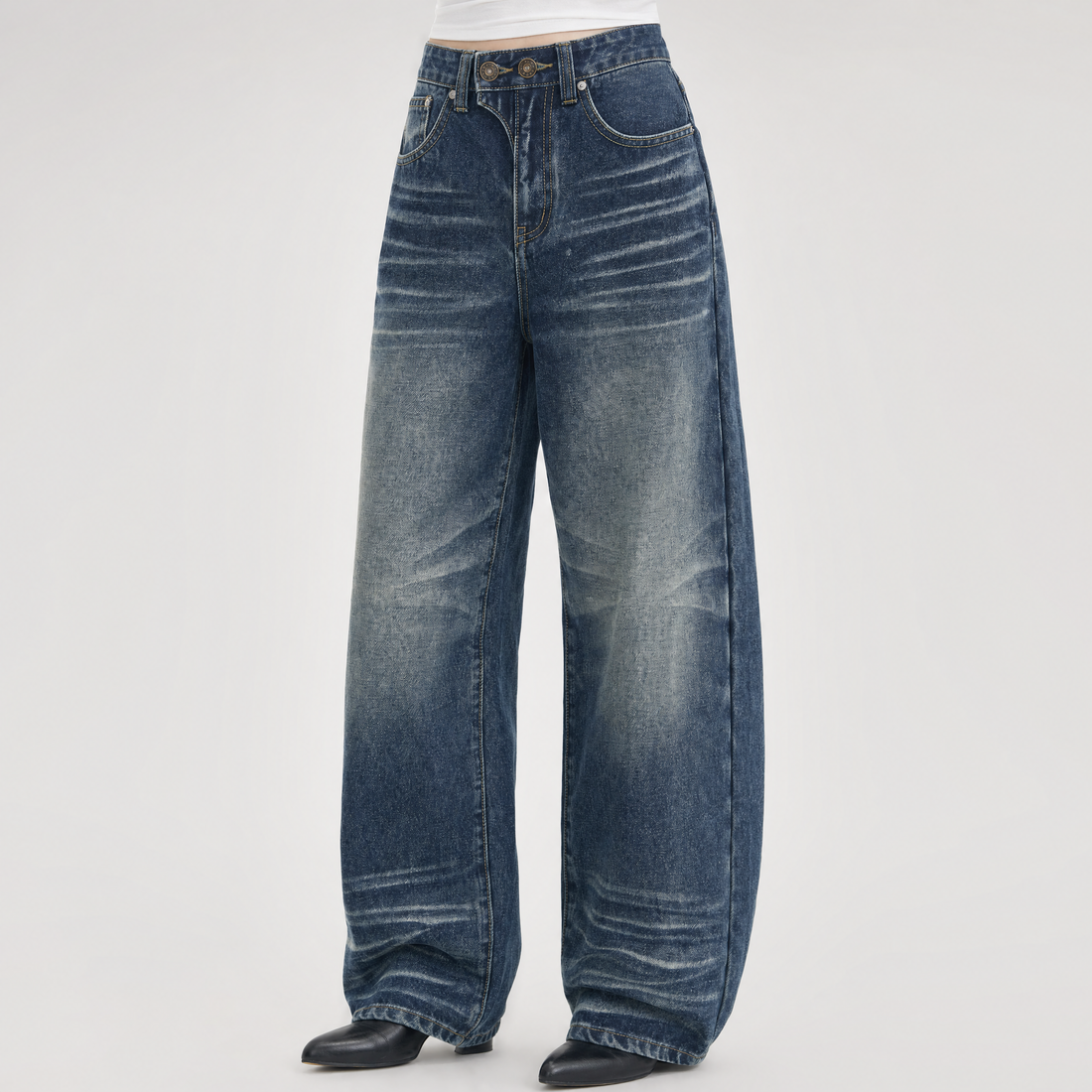 Vintage Wash Wide-Leg Jeans