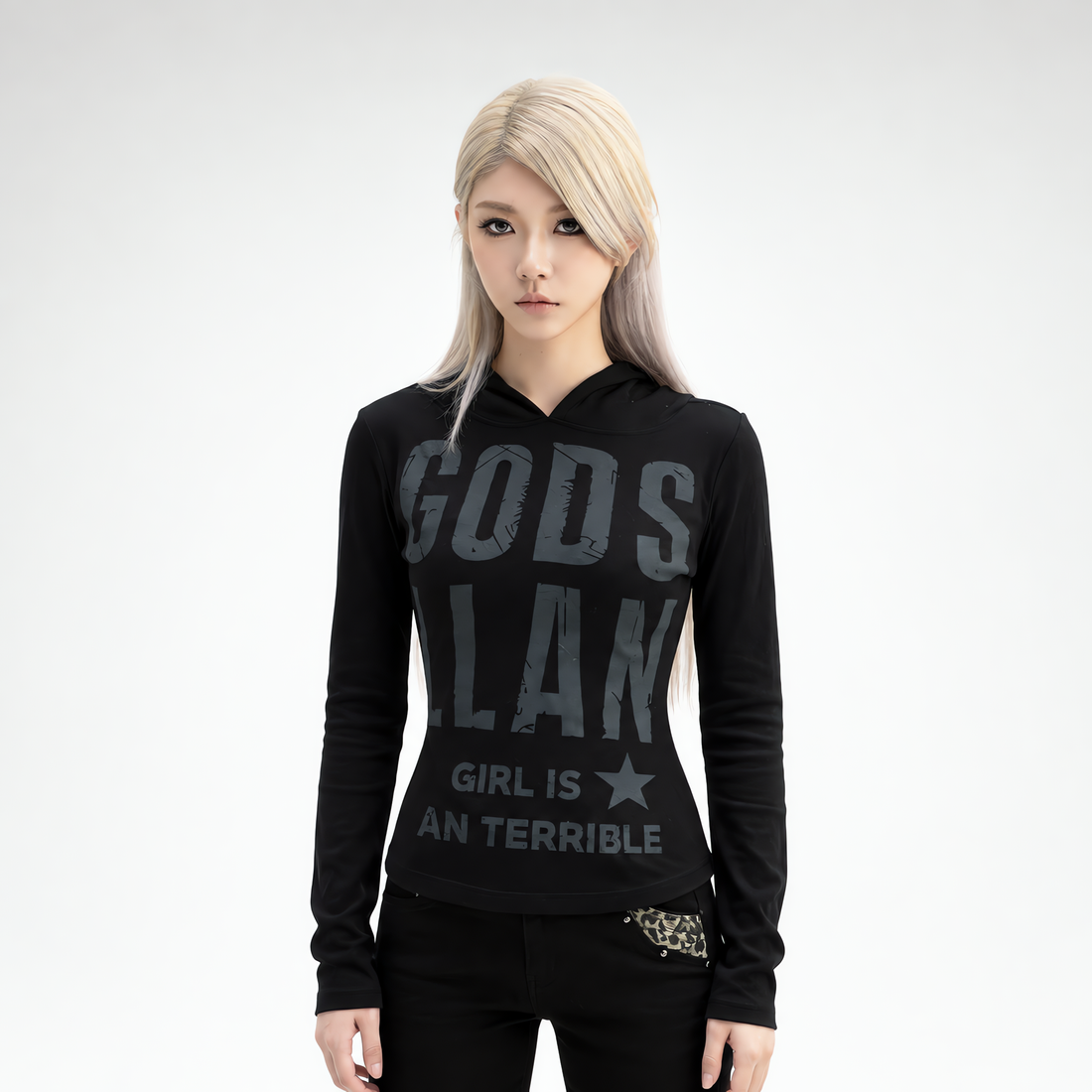 Distressed Graphic Fitted Hoodie