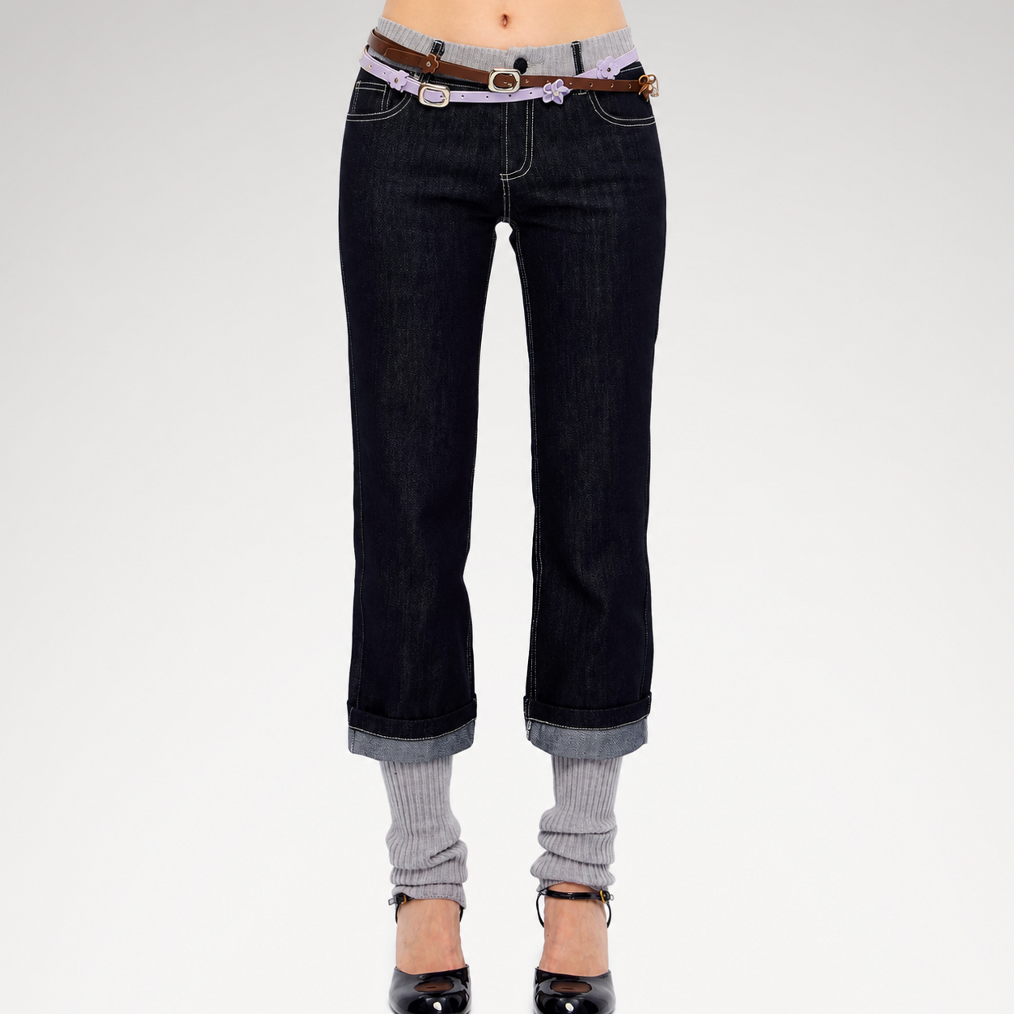 Washed Ribbed Panel Jeans