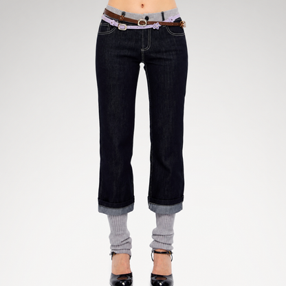 Washed Ribbed Panel Jeans