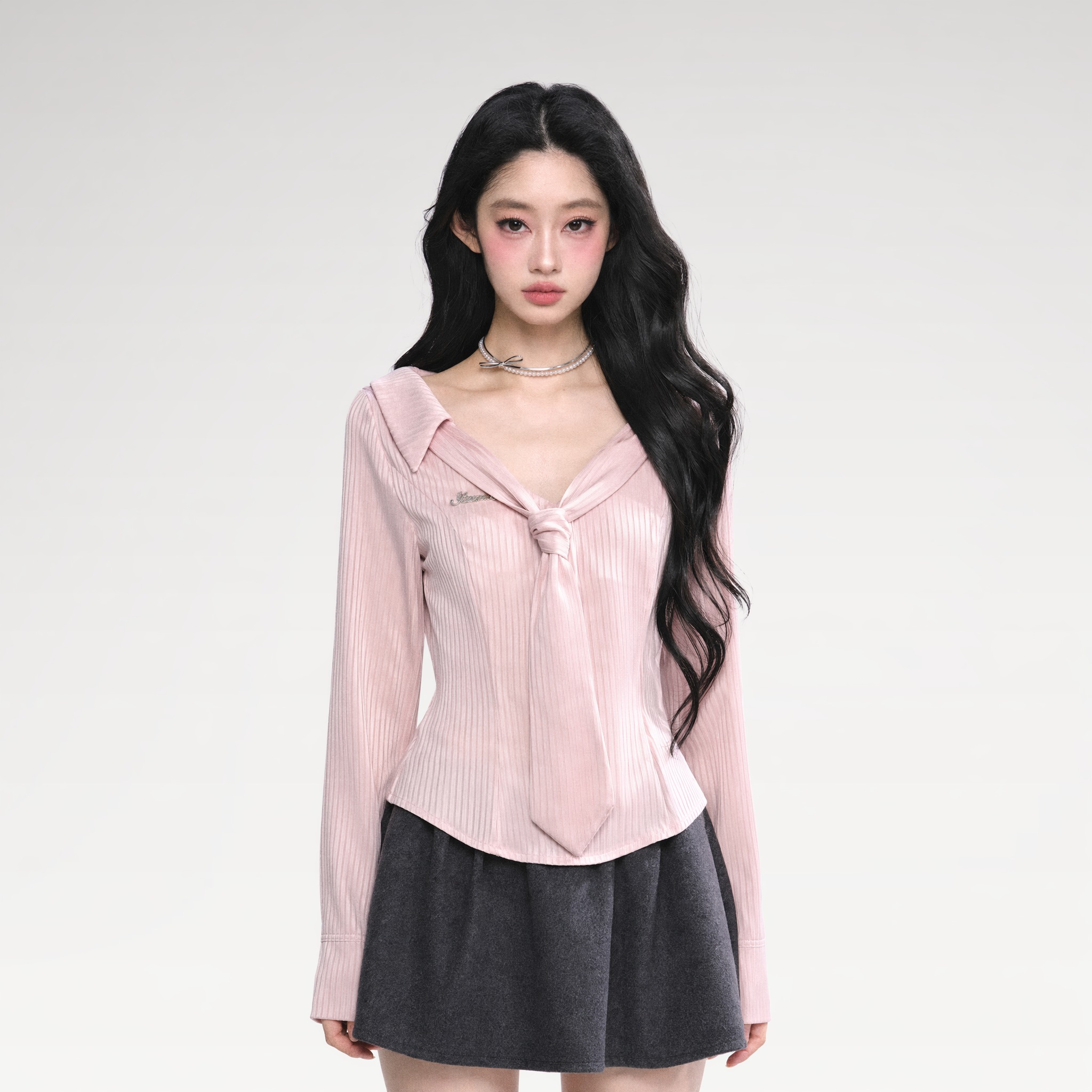Satin Striped Tie Shirt