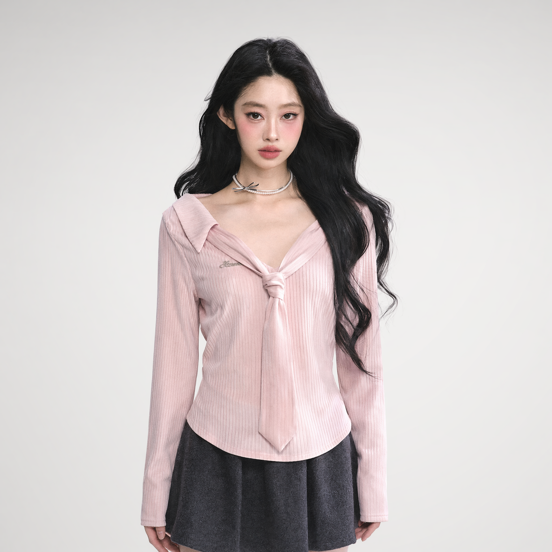 Satin Striped Tie Shirt