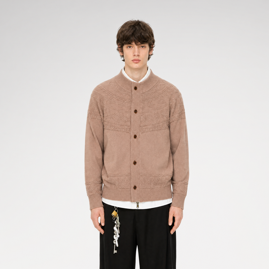 Jacquard Knit Zip Cardigan
